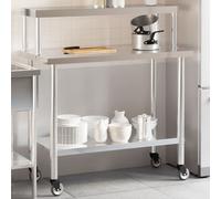 vidaXL Table de travail de cuisine avec étagère 110x55x120 cm inox