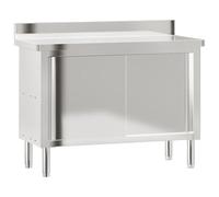 vidaXL Table de Travail de Cuisine avec Portes Coulissantes, Armoire de Restaurant avec Pieds Réglables, Meuble de Rangement, INOX