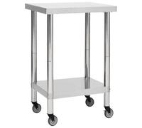 vidaXL Table de travail de cuisine avec roues 60x60x85 cm Inox