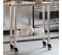 vidaXL Table de travail de cuisine avec roues 82,5x30x85 cm inox