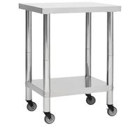 vidaXL Table de Travail de Cuisine avec Roues Plan de Travail Gastronomique Espace Commercial Restaurant 80x30x85 cm Acier Inoxydable