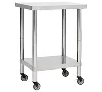 vidaXL Table de Travail de Cuisine avec Roues Plan de Travail Gastronomique Espace Commercial Restaurant 60x30x85 cm Acier Inoxydable