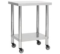 vidaXL Table de Travail de Cuisine avec Roues Plan de Travail Gastronomique Espace Commercial Restaurant 80x45x85 cm Acier Inoxydable