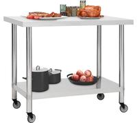 vidaXL Table de travail de cuisine avec roulettes 100x30x85 cm acier inoxydable