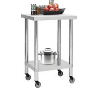 vidaXL Table de travail de cuisine avec roulettes 60x60x85 cm inox