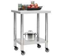 vidaXL Table de travail de cuisine avec roulettes 80x30x85 cm inox