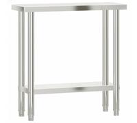 vidaXL Table de Travail de Cuisine, Plateau de Travail avec Pieds, Table de Préparation avec Rangement Bar Restaurant, Acier Inoxydable