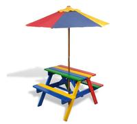 vidaXL Table et bancs de pique-nique avec parasol pour enfants Bois 40773