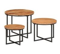 Vidaxl Tables Basses Gigognes 3 Pcs Bois Massif D'acacia Et Fer Multicolore