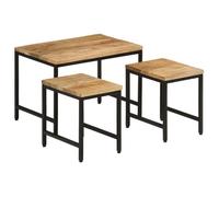 Vidaxl Tables Basses Gigognes 3pcs Bois De Manguier Massif Brut Et Fer Multicolore