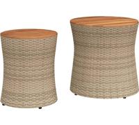 vidaXL Tables d'appoint de jardin 2 pcs. avec plateau en bois beige Poly rotin