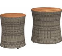 vidaXL Tables d'appoint de jardin 2 pcs. avec plateau en bois Gris Poly Rattan