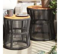 vidaXL Tables d'appoint de jardin 2 pcs dessus en bois gris poly rotin366292 G