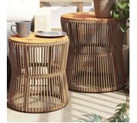 vidaXL Tables d'Appoint de Jardin Dessus en Bois 2 pcs, Tables Basses, Meubles de Terrasse Patio Extérieur, Moderne, Beige 366293