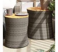 vidaXL Tables d'appoint de jardin 2 pcs. avec plateau en bois Gris Poly Rattan