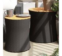 vidaXL Tables d'appoint de jardin 2 pcs. avec plateau en bois noir Poly rotin