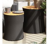 vidaXL Tables d'appoint de jardin 2 pcs. avec plateau en bois noir Poly rotin