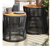 vidaXL Tables d'Appoint de Jardin Dessus en Bois 2 pcs, Tables Basses, Meubles de Terrasse Patio Extérieur, Moderne, Noir 366291