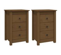 vidaXL Tables de chevet 2pcs Marron miel 40x35x61,5 cm Bois pin massif