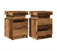vidaXL Tables de Chevet avec LED 2 pcs Vieux Bois Bois d'ingénierie, Meuble de Chevet, Table d'appoint, Armoire de lit, Armoire de Chevet