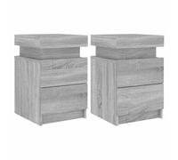 vidaXL Tables de Chevet avec Lumières LED 2 pcs, Armoires de Lit avec Rangement, Tables de Nuit Chambre, Moderne, Sonoma Gris Bois d'Ingénierie