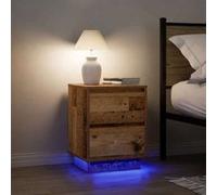 VidaXL Tables de chevet avec lumières LED 2pcs vieux bois 38x34x50 cm, table de nuit, table de lit, table d'appoint, armoire 861298 Marron