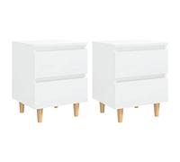 vidaXL Tables de Chevet avec Pieds en Pin 2 pcs, Armoires de Nuit avec Rangement, Armoires de Lit, Meubles de Chambre, Scandinave, Blanc Brillant