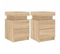 vidaXL Tables de chevet Avec lumières LED - 2 pcs, rangement moderne - Chêne Sonoma (Bois d'ingénierie)