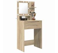 vidaXL Tables de Maquillage pour Chambre avec tiroir Chêne Sonoma, Coiffeuse Moderne, Design rectangulaire, matériel Durable, Rangement spacieux, Miroir élégant et lumières pour chez soi