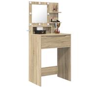vidaXL Tables de Maquillage pour Chambre avec tiroir Chêne Sonoma, Coiffeuse Moderne, Design rectangulaire, matériel Durable, Rangement spacieux, Miroir élégant et lumières pour chez soi