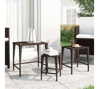 vidaXL Tables gigognes de jardin 3 pcs marron résine tressée, table d'extérieur, table de terrasse, meuble de terrasse, 3324830 Marron G