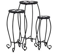 vidaXL Tables Mosaïque 3 pcs Table d'Appoint Table à Plantes Table à Fleurs Jardin Patio Balcon Terrasse Extérieur Noir et Blanc Céramique