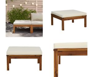vidaXL Tabouret avec coussin blanc crème Bois massif Acacia - Tabouret - Repose-pieds - Repose-pieds