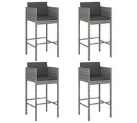 vidaXL Tabouret de bar 4 pcs. avec coussins Gris Poly rotin