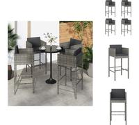 vidaXL Tabouret de bar 4 pcs. avec coussins Gris Poly rotin - Chaises de jardin