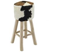 vidaXL Tabouret de bar Cuir véritable et bois de teck solide