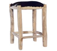 Vidaxl Tabouret De Bar Cuir De Chèvre Véritable Et Bois De Teck Massif