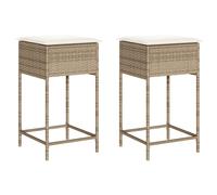 vidaXL Tabouret de bar de jardin avec coussin 2 pcs. Beige Poly Rattan