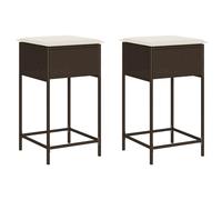vidaXL Tabouret de bar de jardin avec coussin 2 pcs. Marron Poly rotin