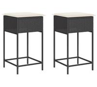 vidaXL Tabouret de bar de jardin avec coussin 2 pcs. noir Poly rotin