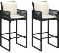 vidaXL Tabouret de bar de jardin avec coussin 2 pcs. noir Poly rotin
