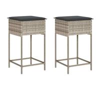 vidaXL Tabouret de bar de jardin avec coussins 2 pcs. Gris clair Poly rotin