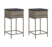 vidaXL Tabouret de bar de jardin avec coussins 2 pcs. Gris Poly Rattan