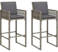 vidaXL Tabouret de bar de jardin avec coussins 2 pcs. Gris Poly Rattan