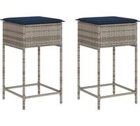 vidaXL Tabouret de bar de jardin avec coussins 2 pcs. Gris Poly Rattan