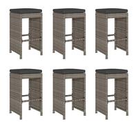 vidaXL Tabouret de bar de jardin avec coussins 6 pcs Gris poly rotin