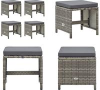 vidaXL Tabouret de jardin 4 pièces avec coussin d'assise Poly rotin Gris - Tabouret de pied - Repose-pieds - Repose-pieds