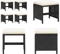 vidaXL Tabouret de jardin 4 pièces avec coussin d'assise Poly rotin noir - Tabouret de pied - Banc de pied - Repose-pieds