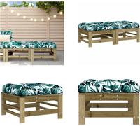 vidaXL Tabouret de jardin avec coussin 2 pcs. Bois de pin imprégné - Tabouret de jardin - Tabouret de terrasse - Tabouret d'extérieur - Tabouret de pied de jardin