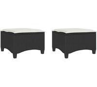 vidaXL Tabouret de jardin avec coussin 2 pcs. noir 55x55x36 cm Poly rotin